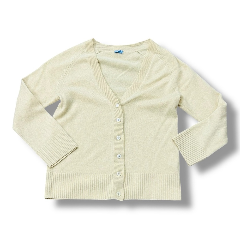 J. Crew Cream Button-Front V-Neck Cardigan Sweater